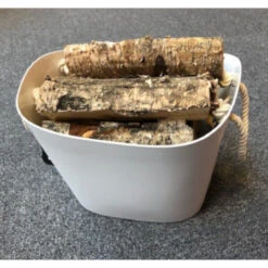 Kunststoff-Holzkorb Oval Weiß Mit Seilgriff