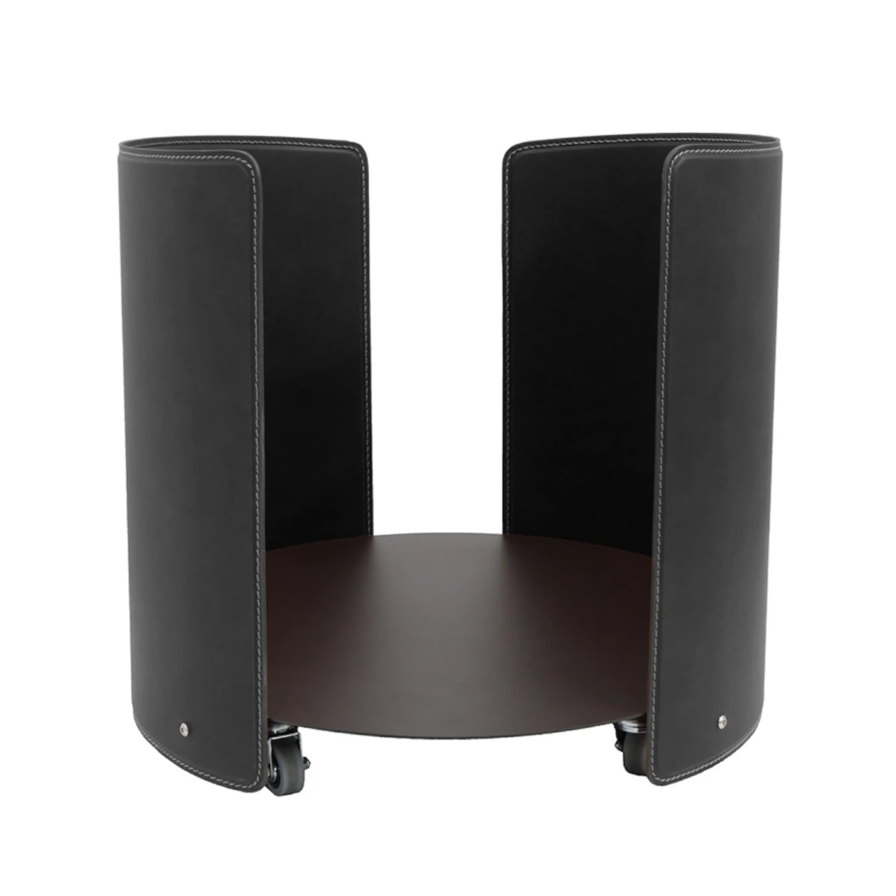 Aleya Designer Holzkorb Schwarz Aus Stahl Und Leder Mit Rollen 5 Aleya Designer Holzkorb Schwarz Aus Stahl Und Leder Mit Rollen – Bild 3