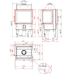Twin 7CP Tunnel-Eckkamineinsatz Rechtsverglast 7kW -Heizungsanlagen bef twin 7 cp masse 1280x1280