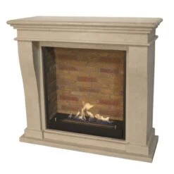 Kreta Mini Bioethanol Kamin Naturstein Weiß Mit Steindekor