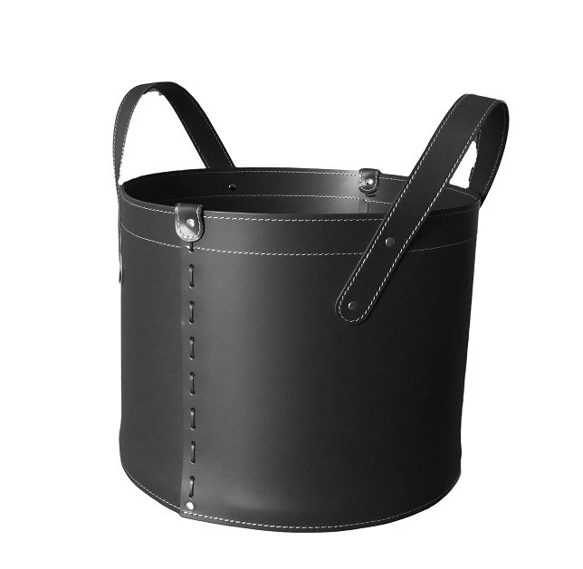 Designer Holzkorb Tonda Schwarz Aus Regeneriertem Leder Mit Rollen 4 Designer Holzkorb Tonda Schwarz Aus Regeneriertem Leder Mit Rollen – Bild 2