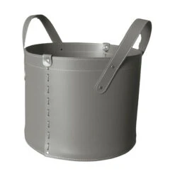 Designer Holzkorb Tonda Mini Taupe Aus Regeneriertem Leder Mit Rollen