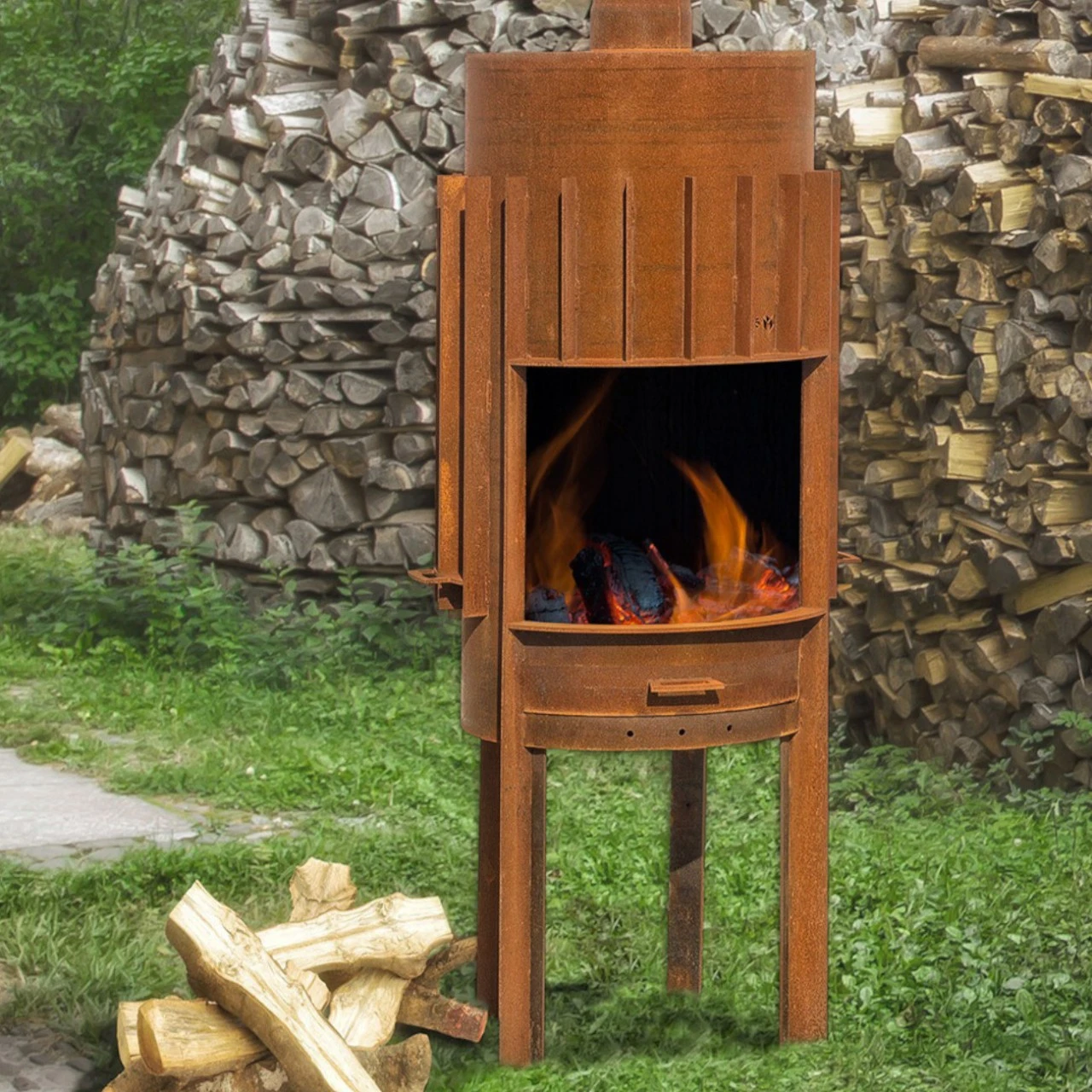 Gartenkamin Feuerschale PRIMUS Cortenstahl Optionales Grillrost 5 Gartenkamin Feuerschale PRIMUS Cortenstahl Optionales Grillrost – Bild 3