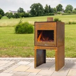 Gartenkamin Feuerschale RUNA Cortenstahl Optionales Grillrost -Heizungsanlagen gartenkamin grill feuercampus365 runa cortenstahl web4 1280x1280