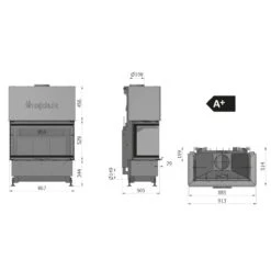 Volcano 3BTH Dreiseitiger Panorama Kamineinsatz 11kw -Heizungsanlagen hajduk volcano 3bth kamineinsatz masse 1280x1280