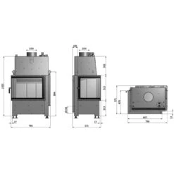Volcano WLT12 Wasser-Eckkamin 12kW Links Verglaste Rahmenlose Tür -Heizungsanlagen hajduk volcano wlt12 masszeichnung 1280x1280