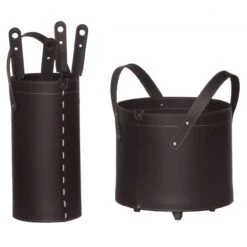 Tocad Designer Kaminbesteckset Und Holzkorb Dunkel Braun