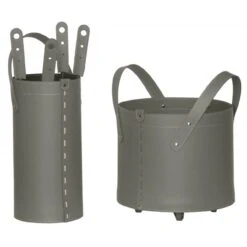 Tocad Designer Kaminbesteckset Und Holzkorb Taupe
