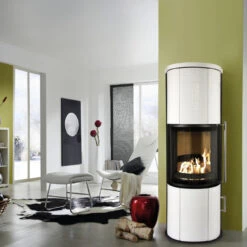 Nexus Aqua 180° Panorama Wasser Kaminofen 3+5 KW Kachel Weiß