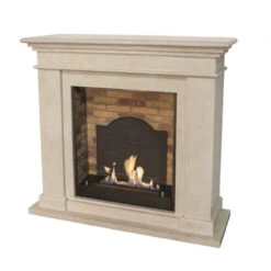 Kos Bioethanol Kamin Weiß Naturstein Mit Steindekor Und Medaillon