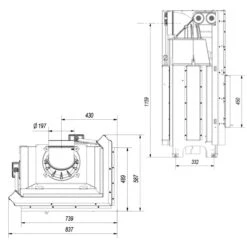 MBM Warmluft-Eckkamineinsatz Rechtsverglast 10kW Hebetür -Heizungsanlagen kratki mbm g rechts masse1 1280x1280