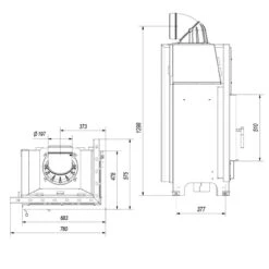 MBZ13 Warmluft Kamineinsatz 13kW Rechtsverglast -Heizungsanlagen kratki mbz rechts masse1 1280x1280