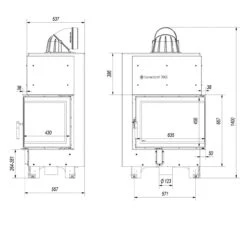 MBZ13 Warmluft Kamineinsatz 13kW Rechtsverglast -Heizungsanlagen kratki mbz rechts masse2 1280x1280