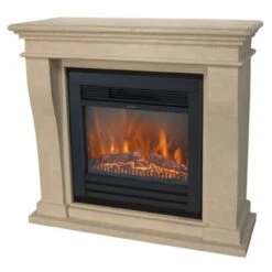 Kreta Mini Lucius Naturstein Weiß LED Kamin