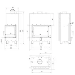 MBO15 Wassergeführter Rechtsverglaster Kamineinsatz 15kW -Heizungsanlagen mbo pw 15 p bs w masse 1280x1280