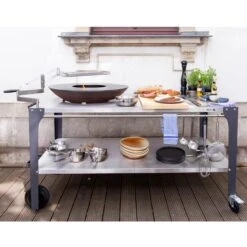 Plancha Grill PIO80 Cortenstahl Mit Edelstahl Arbeitstisch