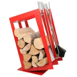 Designer Rechteckige Holzablage Mit Kaminbesteck Rot