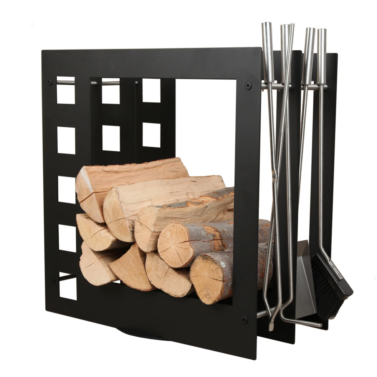 Designer Quadratische Holzablage Mit Kaminbesteck Schwarz 3 Designer Quadratische Holzablage Mit Kaminbesteck Schwarz